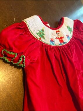 Hand Smocked Claire & Charlie Christmas Corduroy Dress Heirloom Holiday